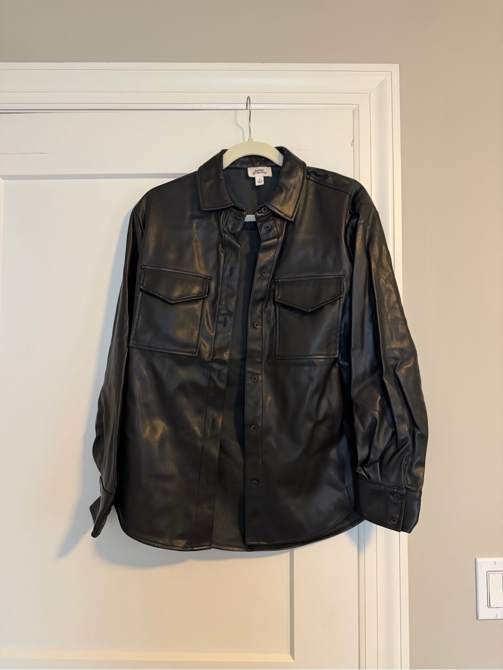 Black Faux Leather Overshirt Jacket